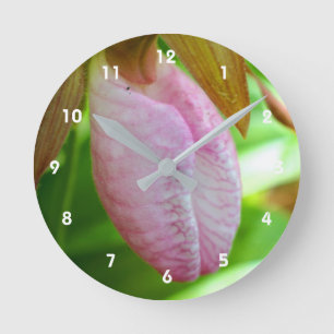 Horloge Ronde Pale Rose Lady Slipper Orchidée Fleur gros