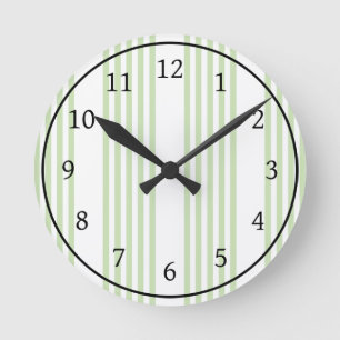 Horloge Ronde Pale vert et blanc cinq bandes motif