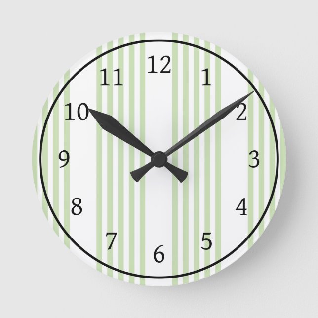 Horloge Ronde Pale vert et blanc cinq bandes motif (Recto)