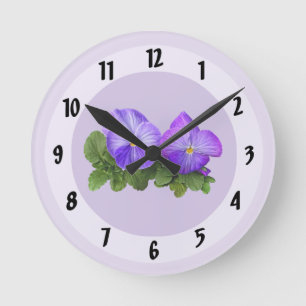 Horloge Ronde Pale violet et blanc Pansy Couple