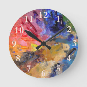 Horloge Ronde Palette de couleurs de peintre artistique