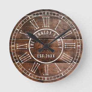Horloge Ronde Palette en bois rustique Blanc Roman Numéros Famil