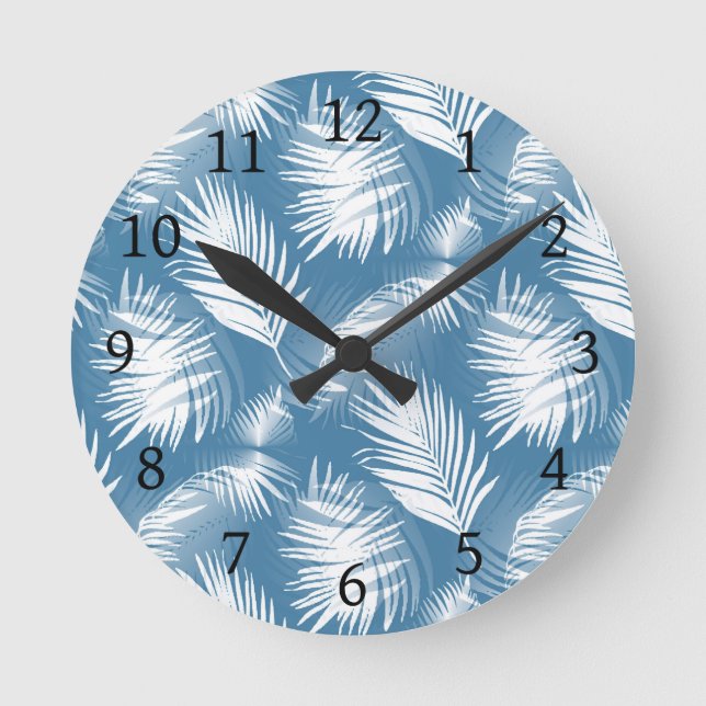 Horloge Ronde Palm Feuille bleu blanc Design 272 (Recto)
