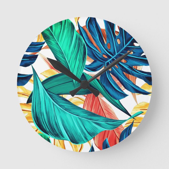 Horloge Ronde Palm feuille exotique tropical (Recto)