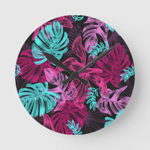 Horloge Ronde Palm feuille tropical exotique 24h/24
