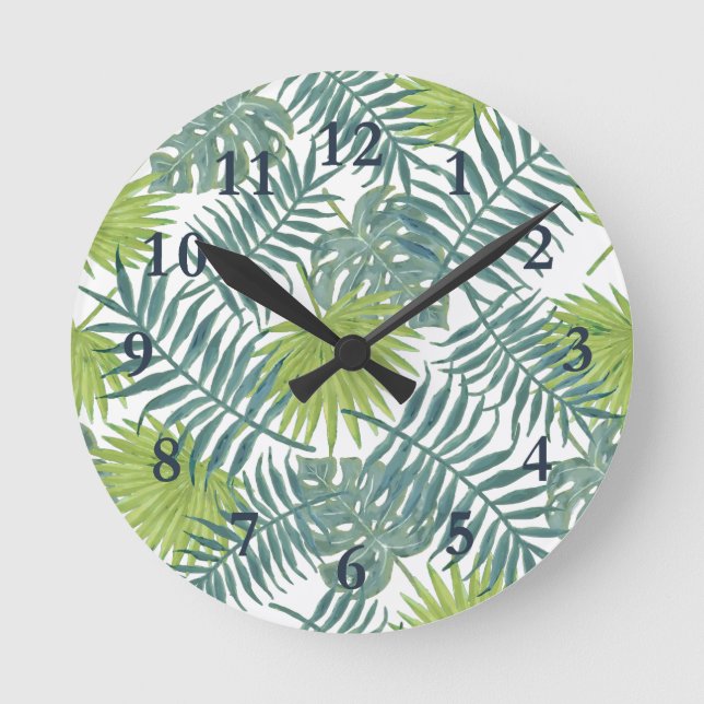 Horloge Ronde Palm Tree Fronds Peinture hawaïenne (Recto)