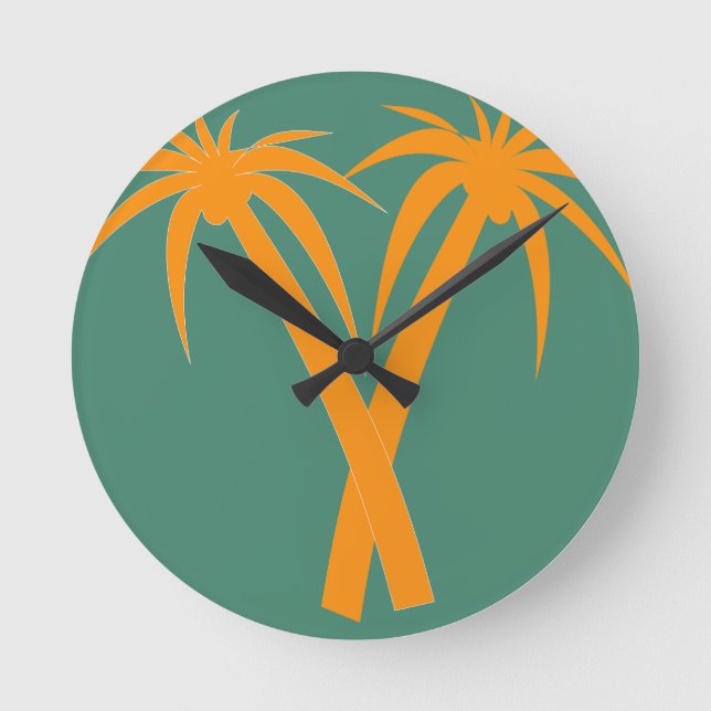 Horloge Ronde Palmiers tropicaux orange été (Recto)