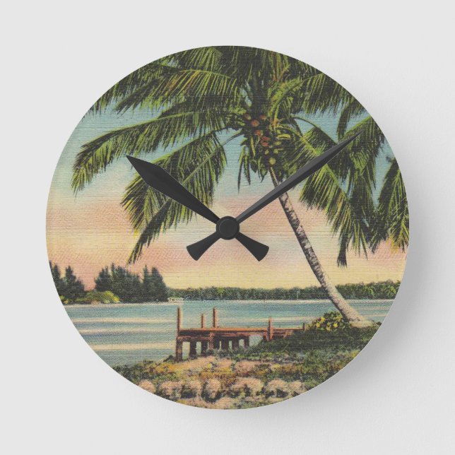 Horloge Ronde palmiers vintage (Recto)