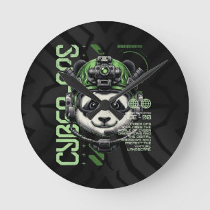 Horloge Ronde Panda Cyborg Ops – Panda Cybernétique Futuriste