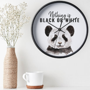 Horloge Ronde Panda Funky Moderne Noir Et Blanc Avec Citation