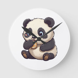 Horloge Ronde Panda mange un biscuit