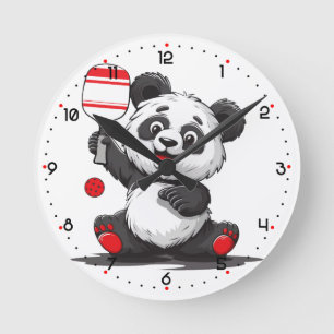Horloge Ronde Panda Paddle Temps Pickleball