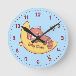 Horloge Ronde Panda roux mignon dormant sur décoration de chambr