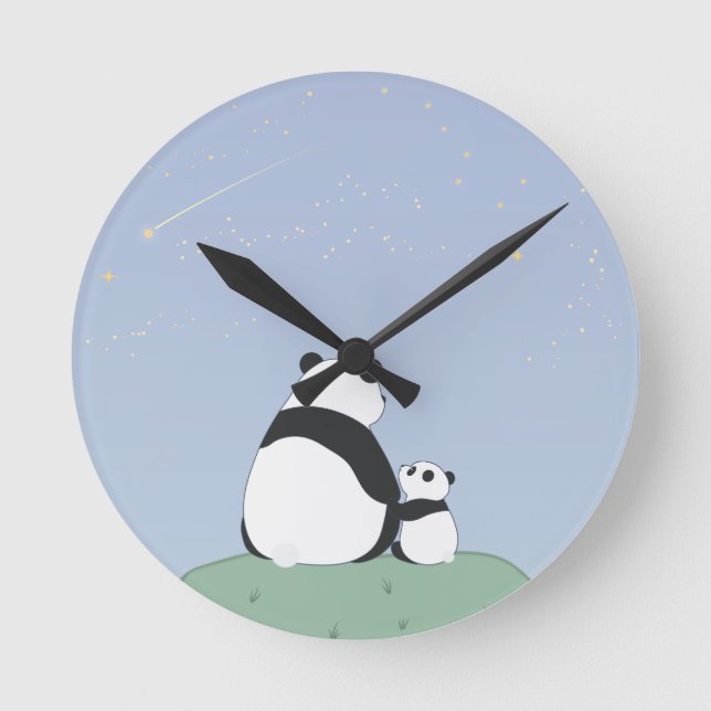 Horloge Ronde Panda Sous Les Étoiles (Recto)