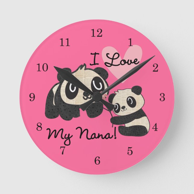 Horloge Ronde Pandas I Love My Nana (Recto)