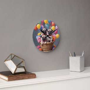 Horloge Ronde Panier rempli de Carlins et de ballons