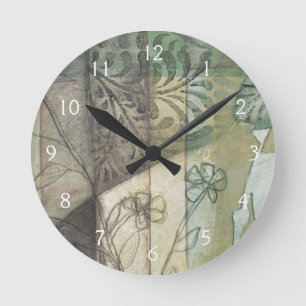 Horloge Ronde Panneau de jardin avec Feuilles, fleurs et herbe