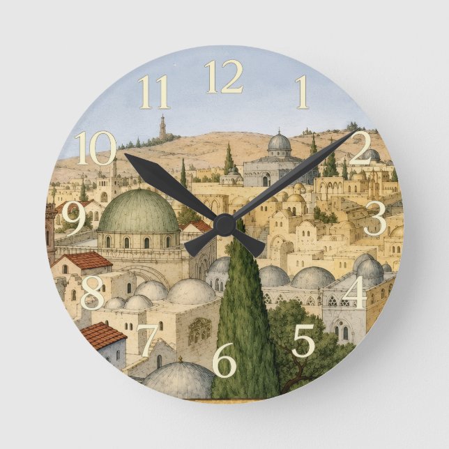 Horloge Ronde Panorama vintage de Jérusalem (Recto)