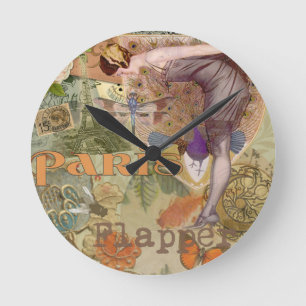 Horloge Ronde Paon de Paris Dame Flapper Vintage