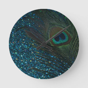 Horloge Ronde Paon scintillant d'Aqua