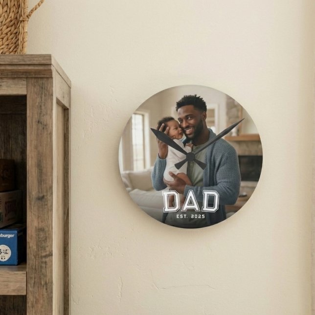 Horloge Ronde Papa a établi une photo blanche moderne en gras (Créateur téléchargé)