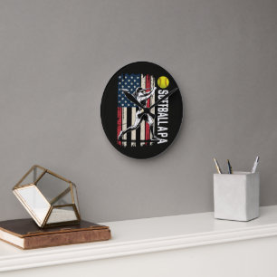 Horloge Ronde Papa de softball Drapeau américain américain