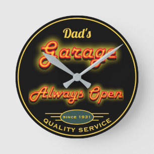 Horloge Ronde Papa's Garage Jaune Neon Regarde N'importe quelle