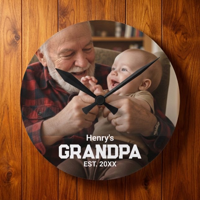 Horloge Ronde Papi moderne Établ. Nom Année Photo Noir (Créateur téléchargé)