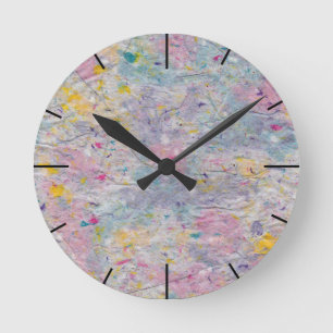 Horloge Ronde Papier fait main avec des accents de pâte colorés