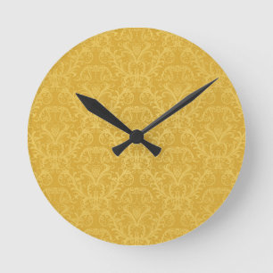 Horloge Ronde Papier peint floral d'or de luxe