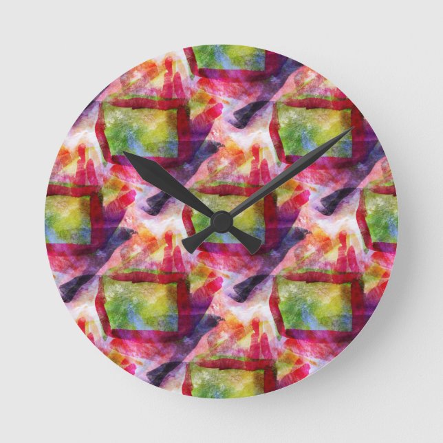 Horloge Ronde Papier peint vert et rouge abstrait (Recto)