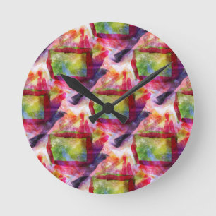Horloge Ronde Papier peint vert et rouge abstrait