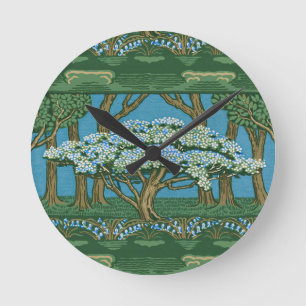 Horloge Ronde Papier peint vintage arbre de mai de Walter Crane