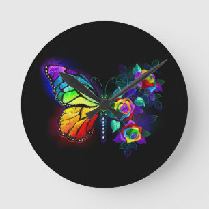 Horloge Ronde Papillon arc-en-ciel
