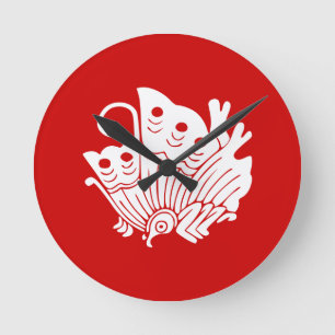 Horloge Ronde Papillon asiatique Japonais Conception Kamon