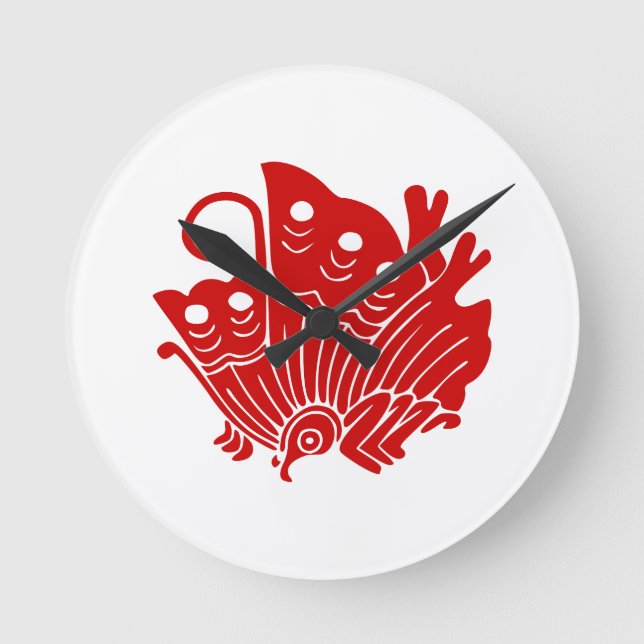 Horloge Ronde Papillon asiatique japonais Kamon Design (Recto)