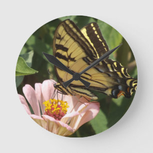 Horloge Ronde Papillon et fleur