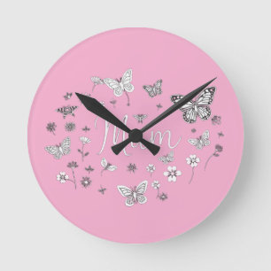 Horloge Ronde Papillon et floral "Maman" Fête des mères