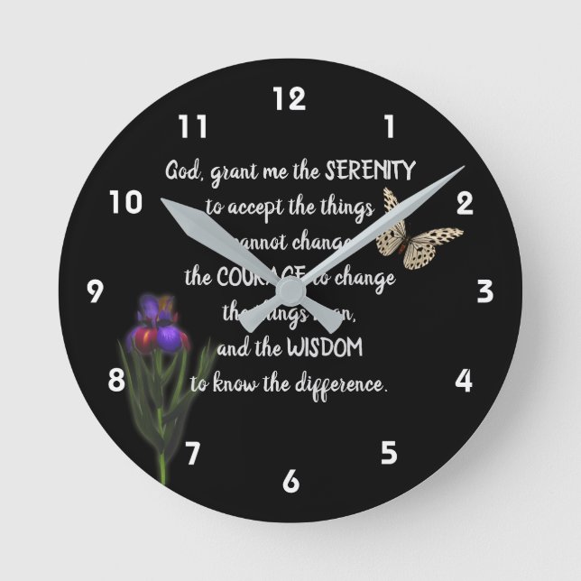Horloge Ronde Papillon Fleur Prière Sérénité Inspiration (Recto)