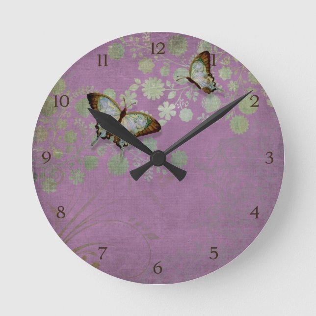 Horloge Ronde Papillon floral moderne avec fleurs abstraites (Recto)