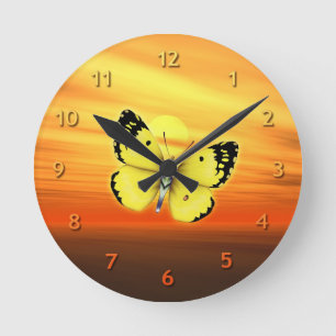 Horloge Ronde Papillon jaune