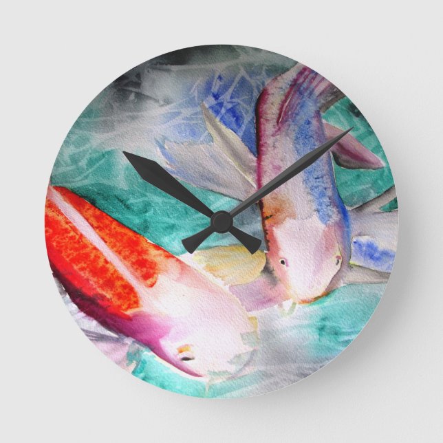 Horloge Ronde Papillon Koi aquarelle japonais Poisson Art (Recto)