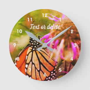 Horloge Ronde Papillon Monarque Sur Fleur Abstrait Personnalisé