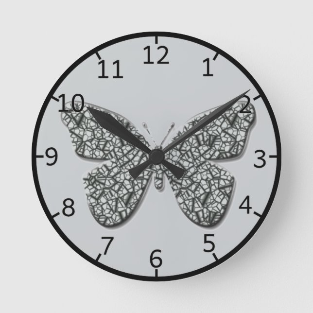 Horloge Ronde Papillon noir et blanc élégant (Recto)