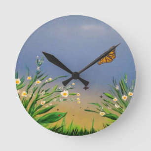 Horloge Ronde Papillon Paisible Ciel Coucher de Soleil Nature Es