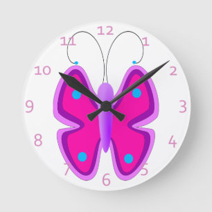 Horloge Ronde Papillon rose
