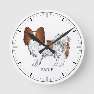 Horloge Ronde Papillon Rouge Et Blanc Mignon Chien Avec Texte Pe