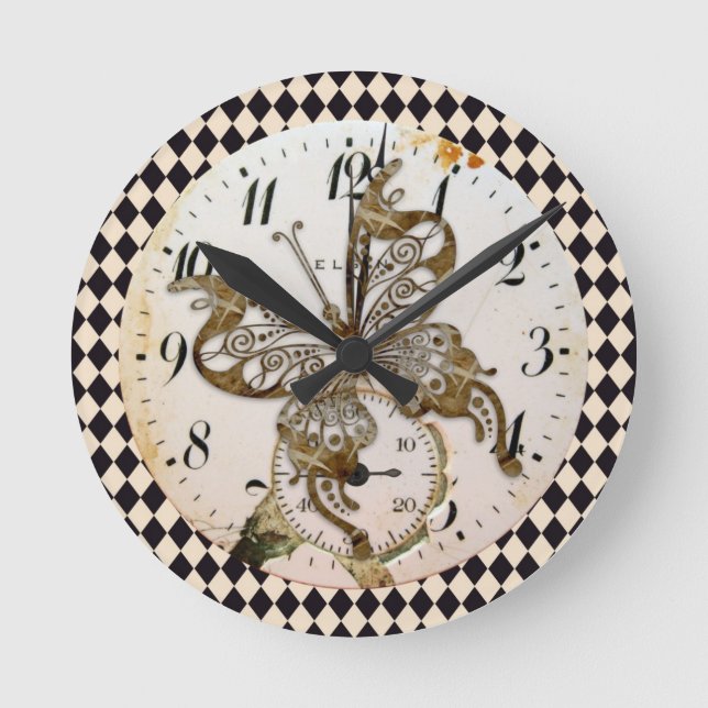 Horloge Ronde Papillon Steampunk Round (Recto)