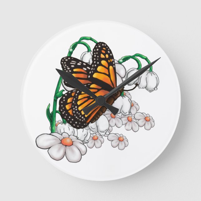 Horloge Ronde Papillon sur fleurs (Recto)