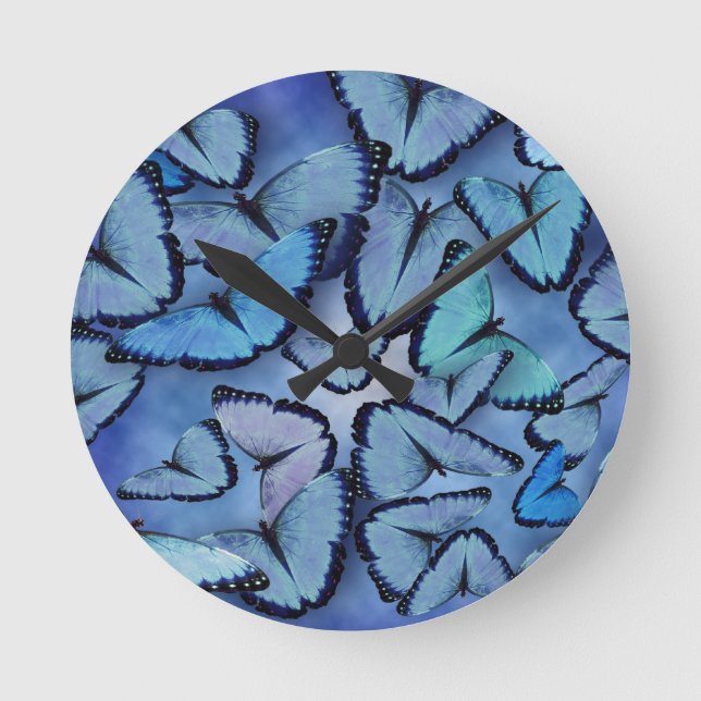 Horloge Ronde Papillons bleu Morpho (Recto)
